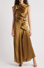 Acler Ramshaw Metallic Pleated Satin Gown