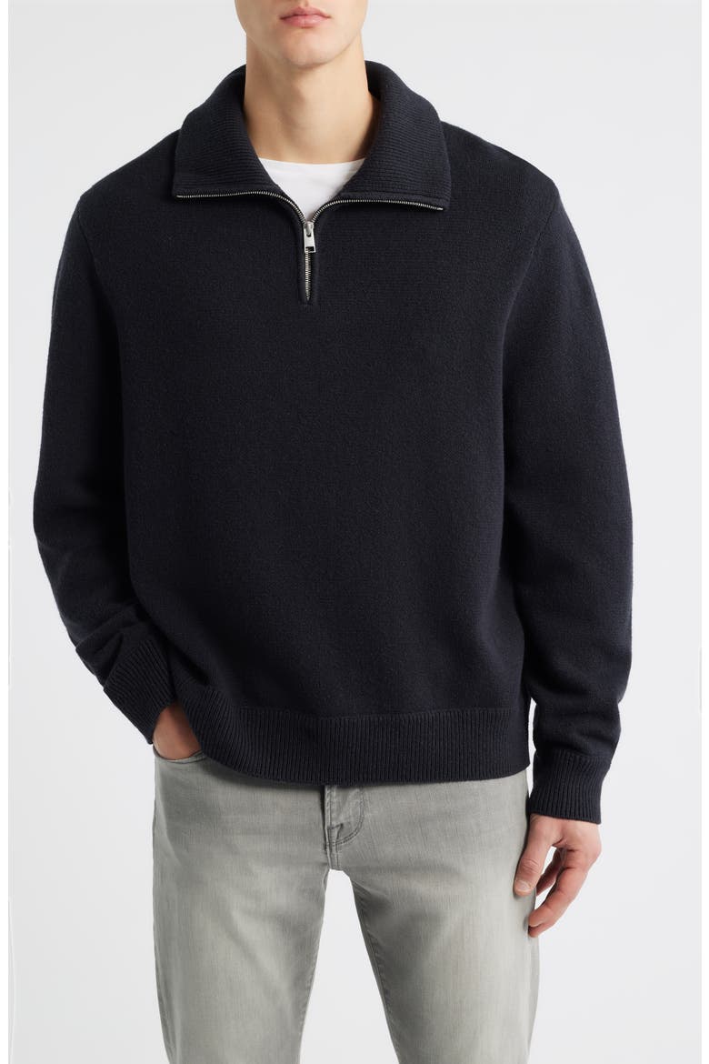 Half Zip Wool & Cotton Sweater, Main, color, BLACK