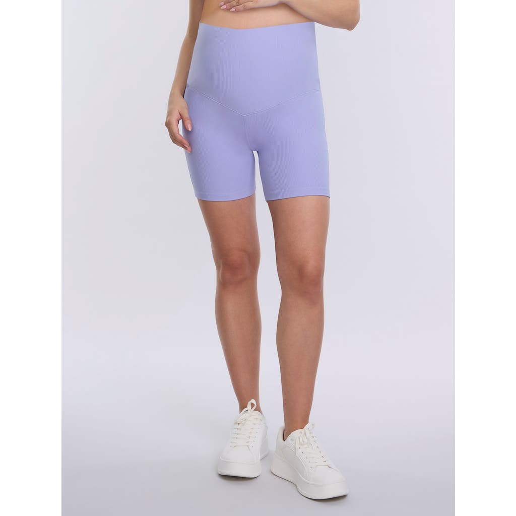 Motherhood Maternity Over The Belly 6 1/2" Maternity Biker Short In Sweet Lavender