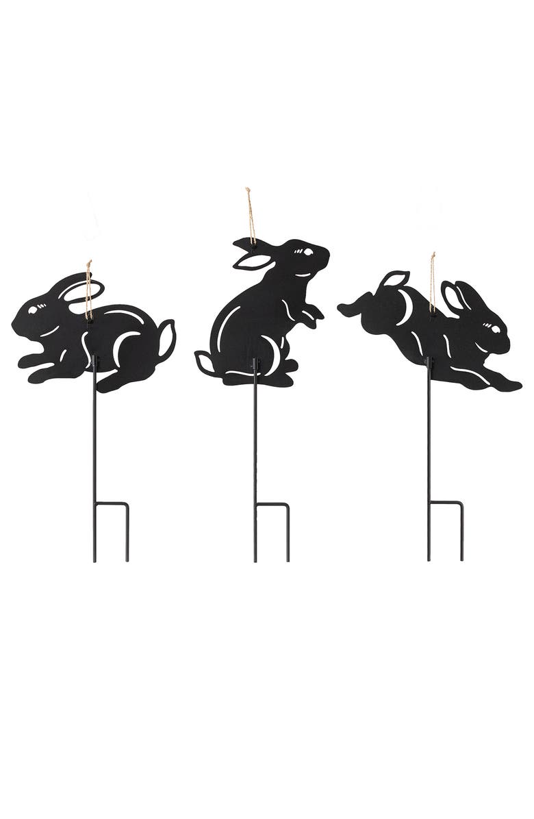 Glitzhome Multi-functional 2-in-1 Set of 3 Black Metal Rubbit Cat Dog Silhouette Picks, Alternate, color, Black