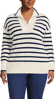 Lands' End Plus Size Drifter Cotton Quarter Zip Pullover Sweater