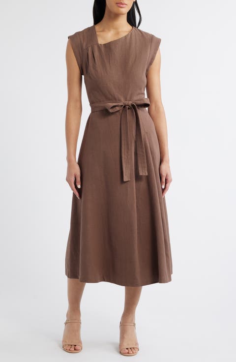 Women Brown Midi A-line Dress main image 0