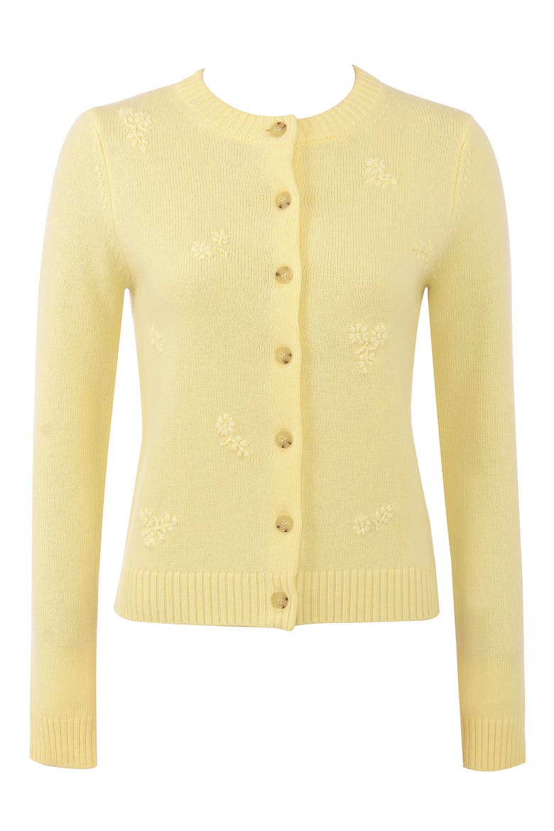 Poppie Embroidered Wool & Cashmere Cardigan, Alternate, color, LEMON