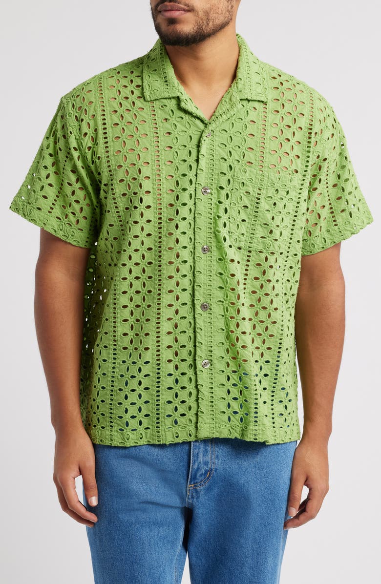 Obey Ayers Pointelle Cotton Camp Shirt, Main, color,