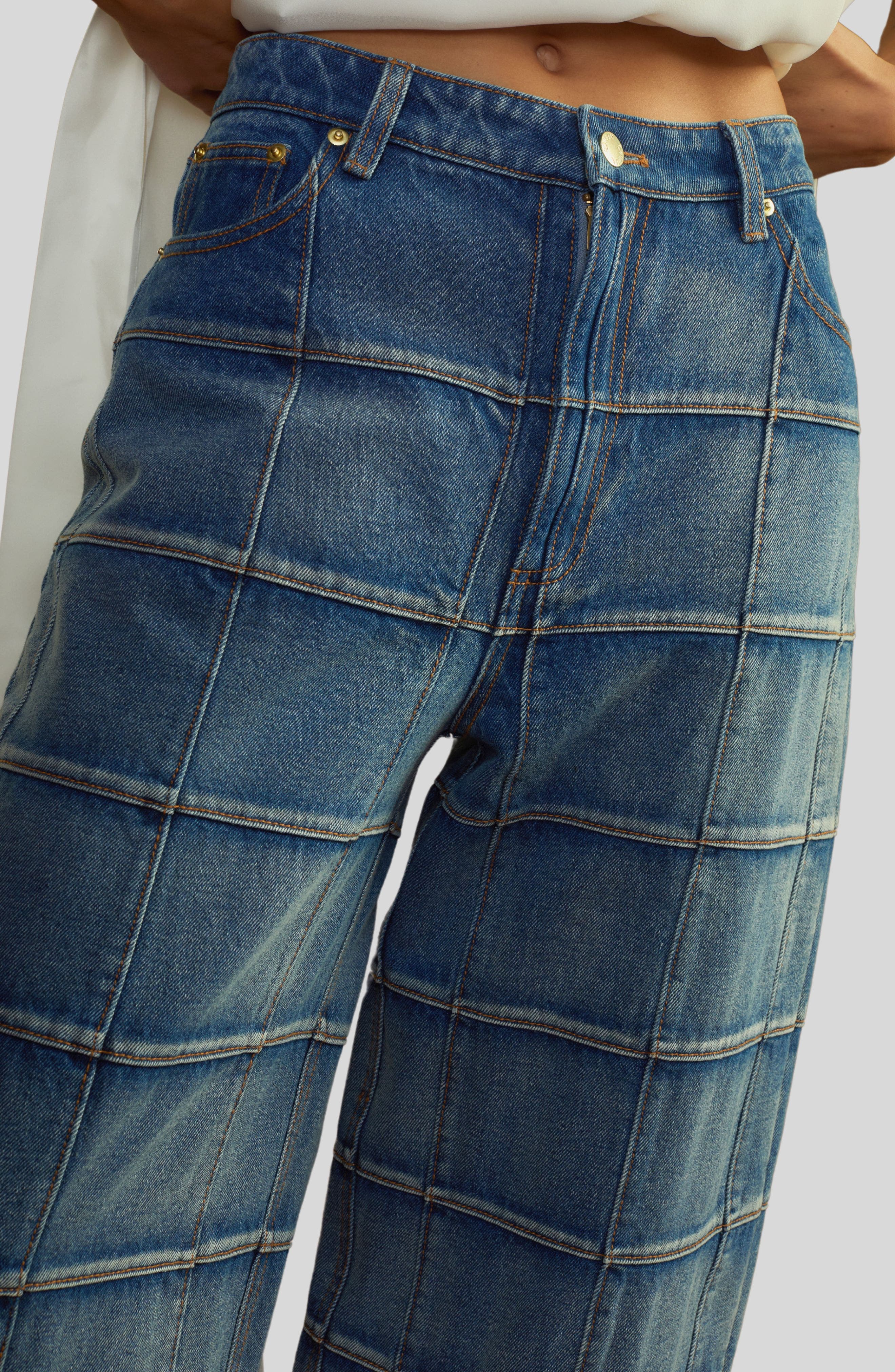 Cynthia Rowley Windowpane Wide-Leg Jeans (Women) | Nordstrom