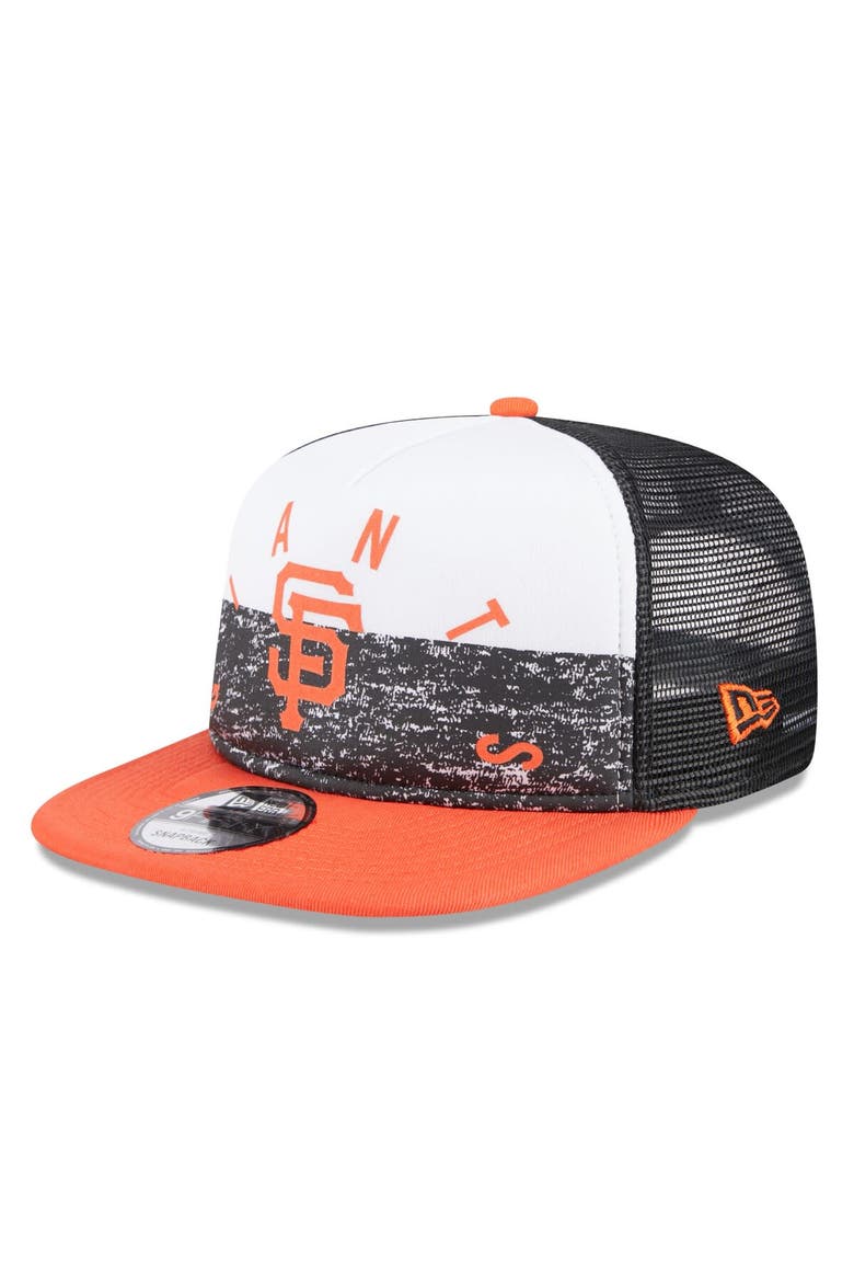 Men's New Era White/Orange San Francisco Giants Team Foam Front A-Frame Trucker 9FIFTY Snapback Hat, Main, color, White