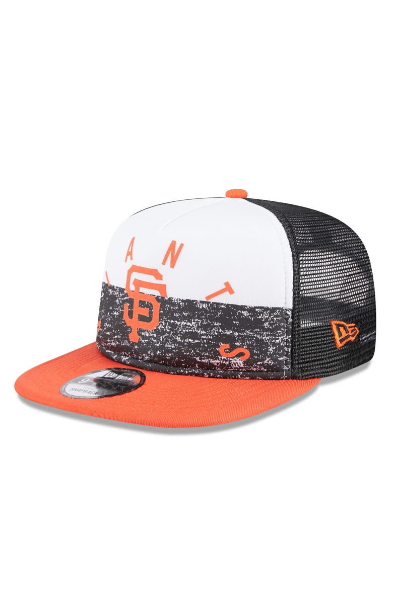 New Era Men's New Era White/Orange San Francisco Giants Team Foam Front A-Frame Trucker 9FIFTY Snapback Hat, Main, color, White