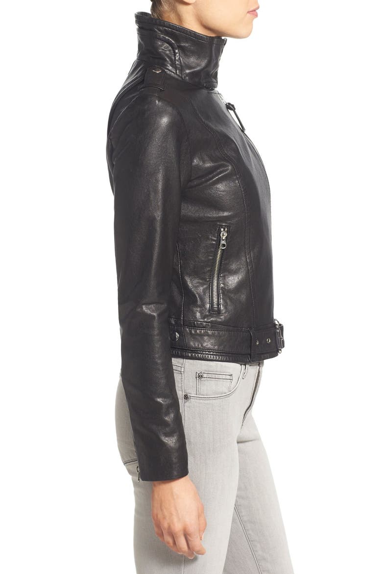 Hania Belted Leather Moto Jacket, Alternate, color, BLACK