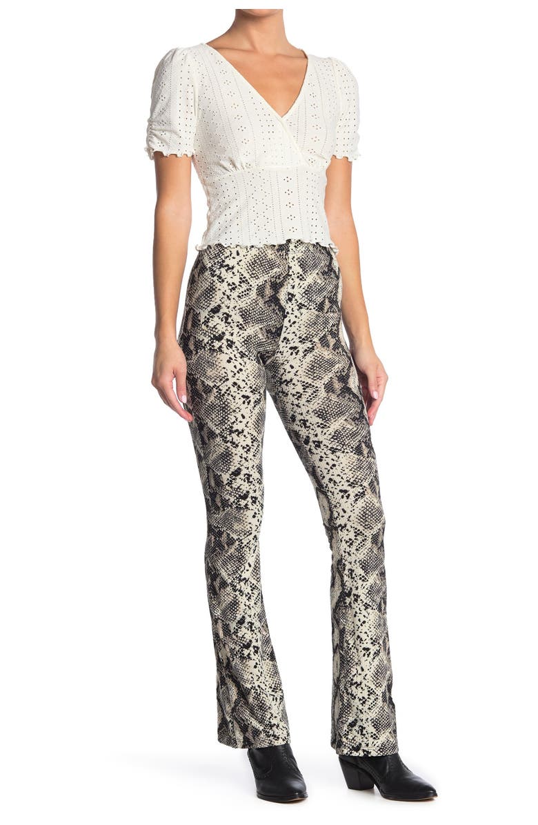 Good Luck Gem High Waist Snakeskin Print Flare Pants, Main, color,