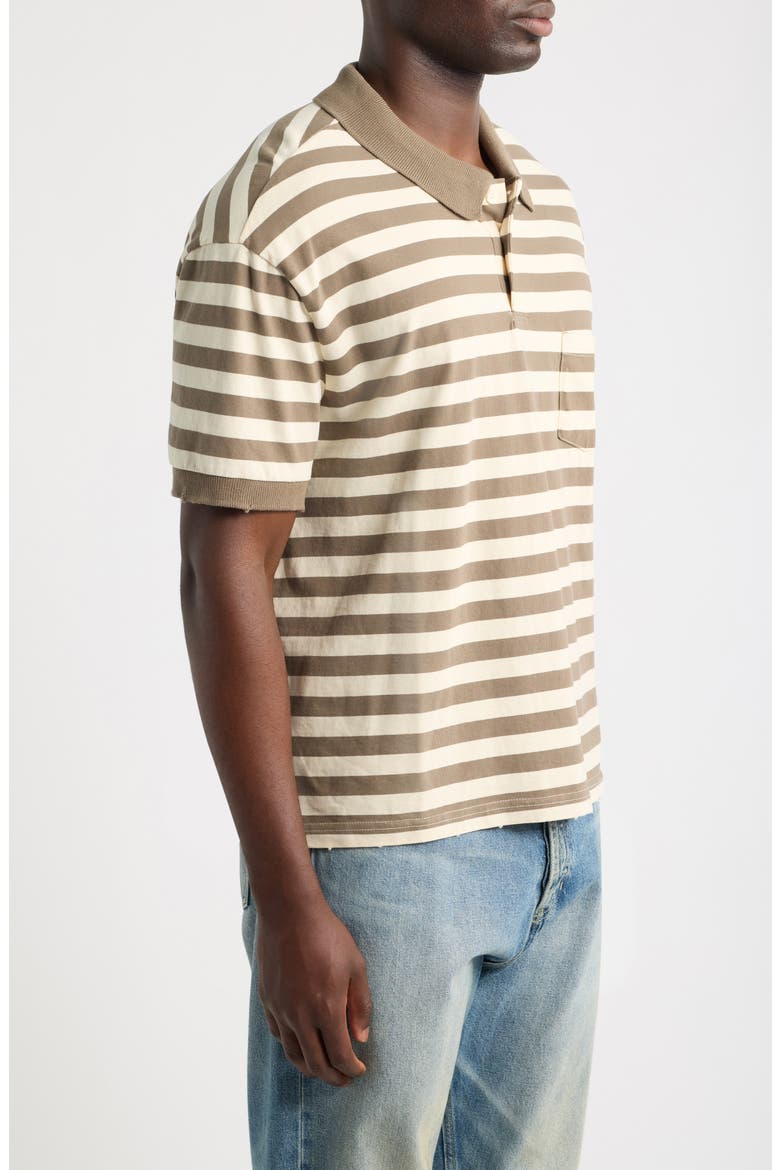 Stripe Distressed Crop Cotton Polo, Alternate, color, BROWN STRIPE