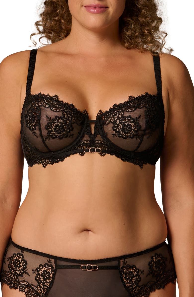 Simone Perele Idole Underwire Lace Demi Bra, Alternate, color, Black