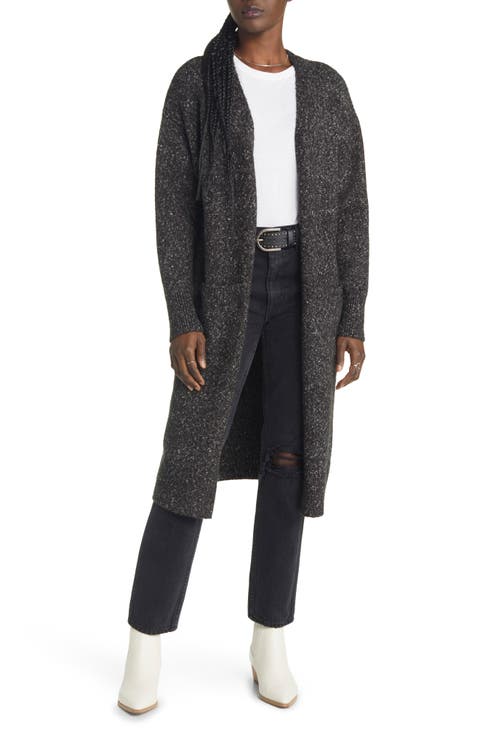 Marled Long Open Front Cardigan