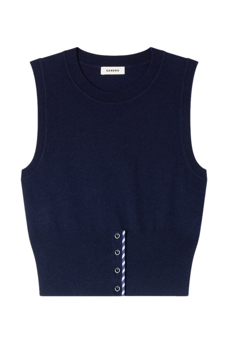 Cropped stripy wool-cashmere sweater, Alternate, color, Navy blue