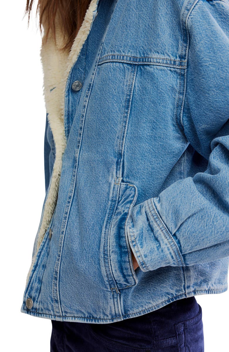 Free People We the Free Asher Faux Shearling Lined Denim Jacket, Alternate, color, Snowdrift Wash