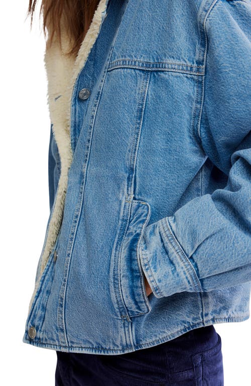 Free People We The Free Asher Faux Shearling Lined Denim Jacket In Blue
