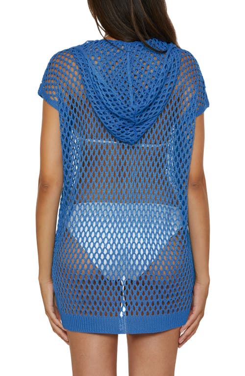 Lucky Brand Morro Hooded Fishnet Cover-up Tunic In Blue