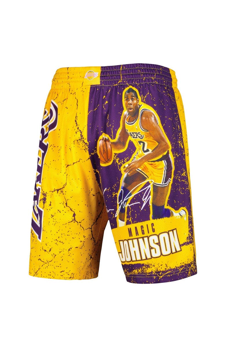 Mitchell & Ness Men's Mitchell & Ness Magic Johnson Gold Los Angeles Lakers Hardwood Classics Player Burst Shorts, Alternate, color, 
