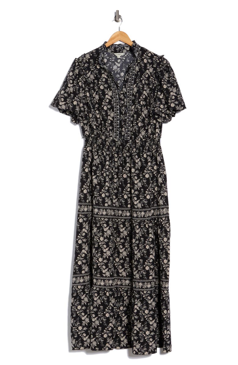 MAX STUDIO Bubble Sleeve Tiered Maxi Dress, Alternate, color, Black/ Ivory Floral