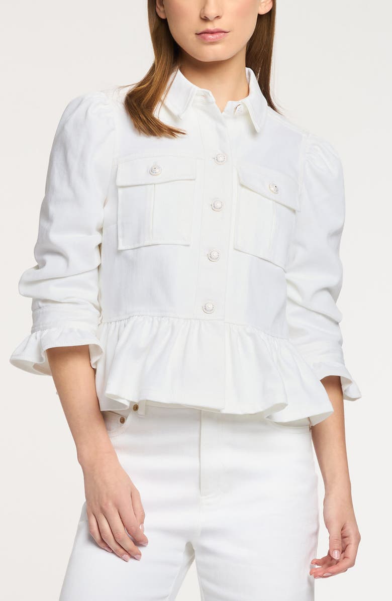 Cinq à Sept Delanie Peplum Denim Jacket, Main, color, White