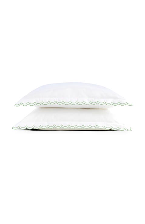 Scallop Edge Luxury Cotton Sateen Oxford Style Pillow Sham Pairs