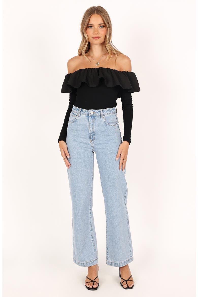 Cloe Popover Off the Shoulder Top, Alternate, color, BLACK