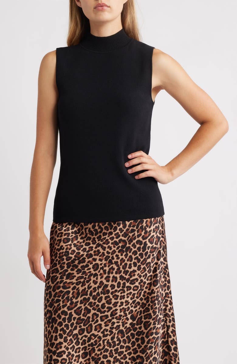 Anne Klein Sleeveless Mock Neck Sweater, Main, color, Anne Black