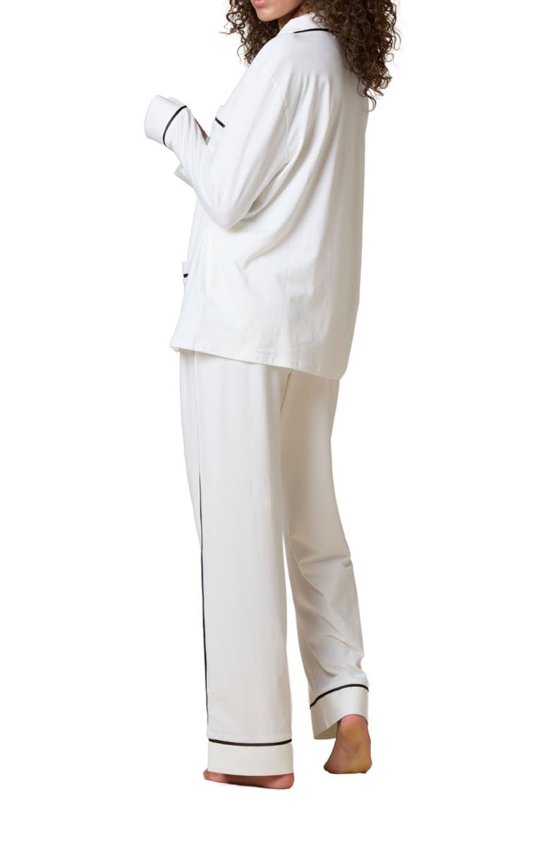 KIP Bride Stretch Cotton Long Pajama Set, Alternate, color, Pearl