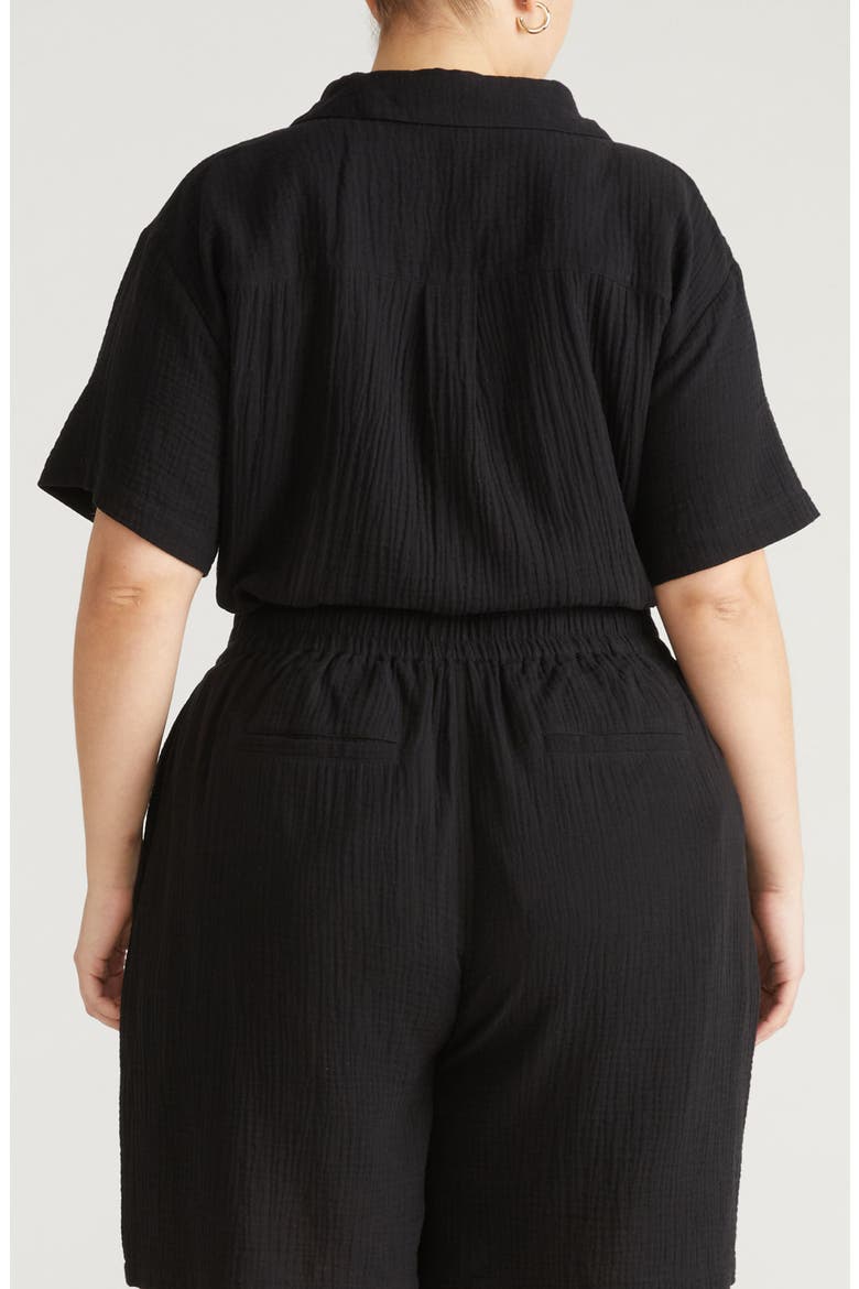 Toni High Low Button Down Cotton Gauze Top, Alternate, color, BLACK