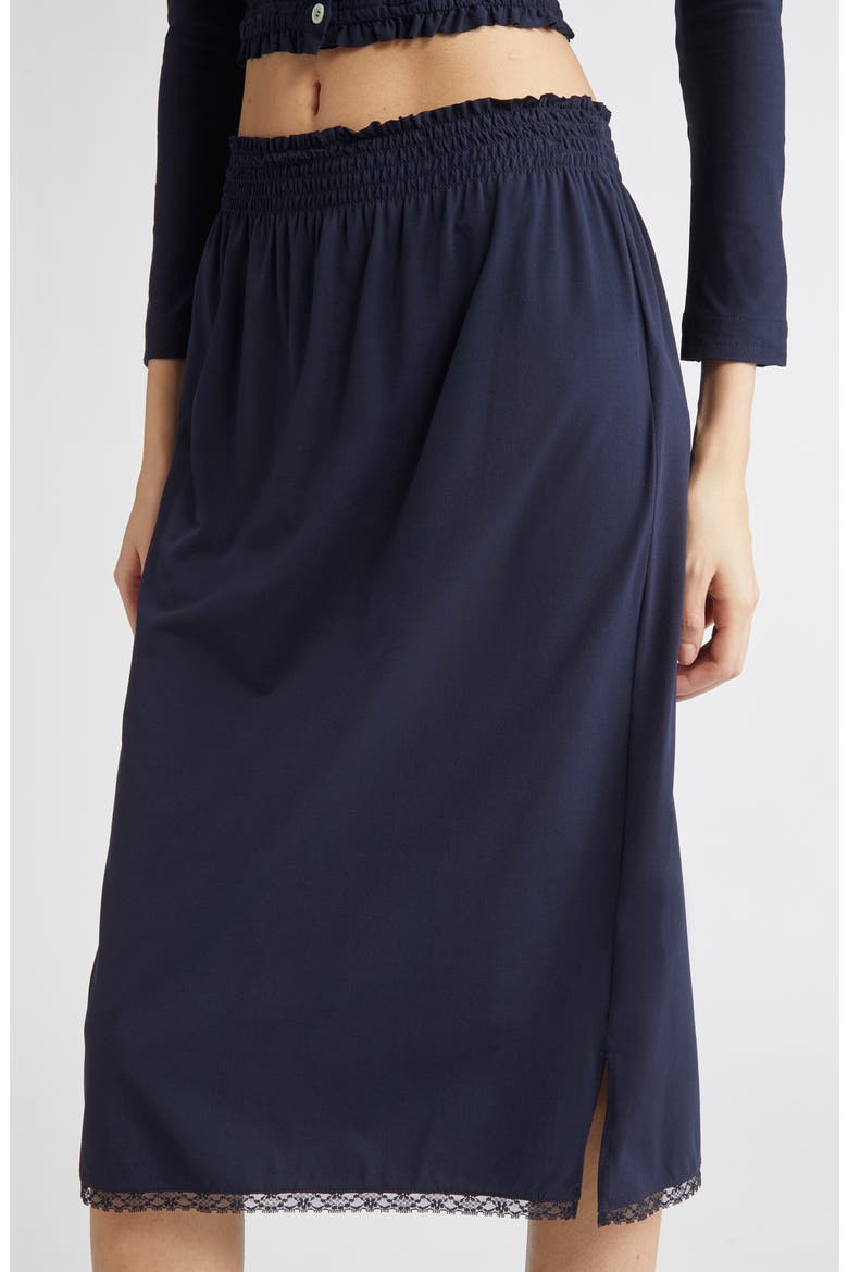Lace Trim Midi Skirt, Alternate, color, NAVY BLUE