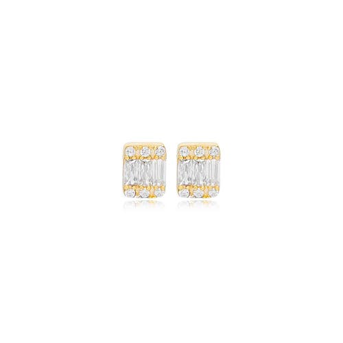 Shop Mazin Jewels Mini Baguette Studs In Gold
