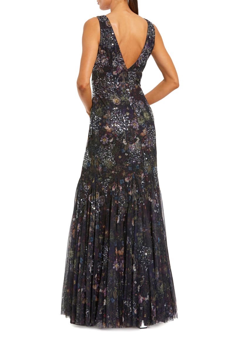 Embellished Floral Sleeveless V-Back Gown, Alternate, color, Black Multi