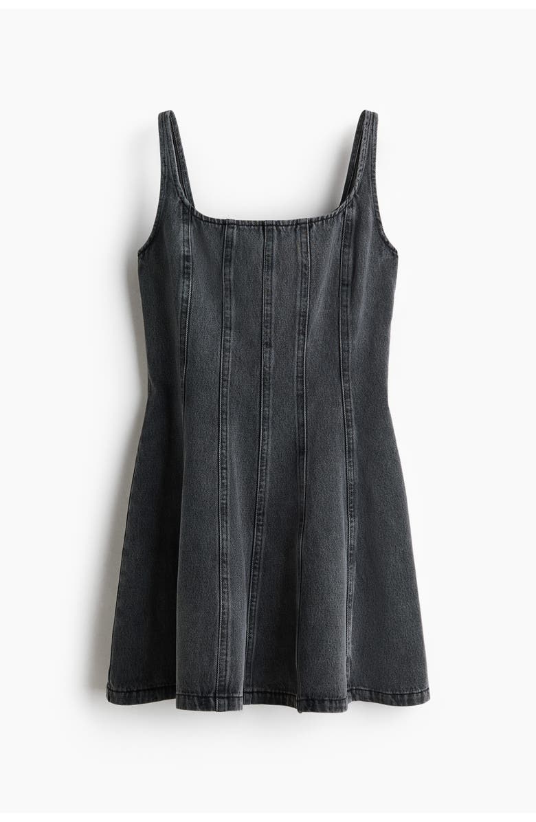 H&M Flared-skirt Denim Dress, Main, color, Denim Gray