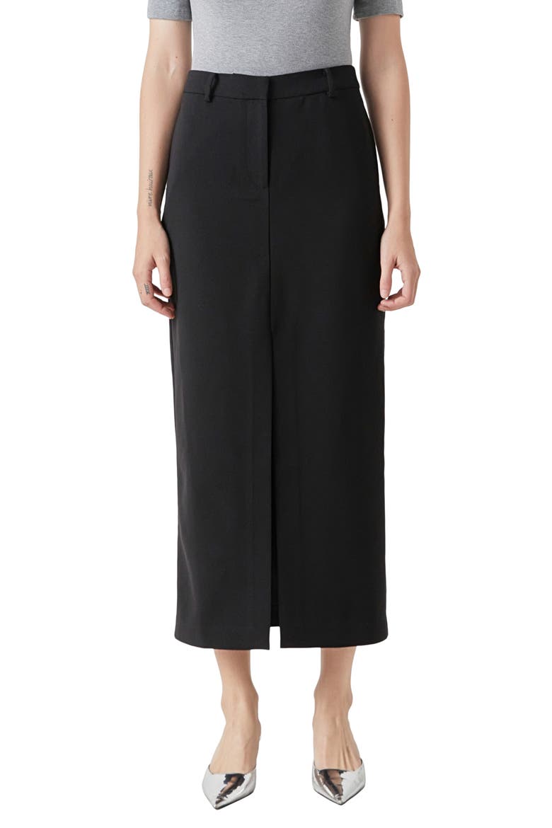 Front Slit Mid Rise Maxi Skirt, Main, color, BLACK