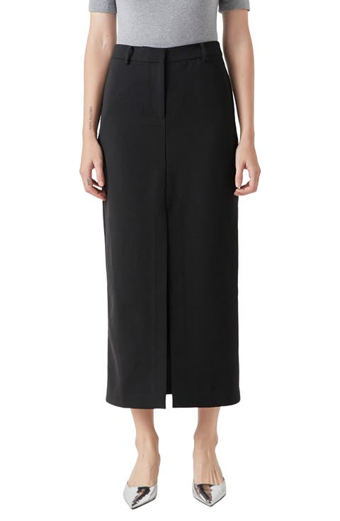 Front Slit Mid Rise Maxi Skirt