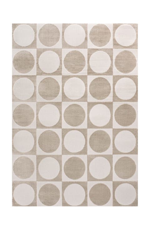 Helena Modern Geometric Circles In Squares High-Low Area Rug