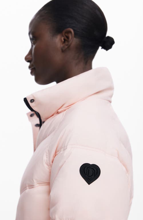 Desigual Hooded Quilted Puffer Longline Coat In Pink