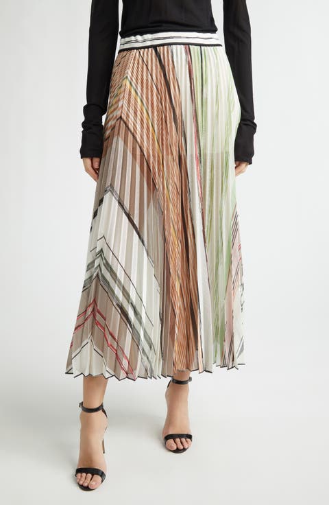Flame Space Dye Stripe Pleated Midi Skirt