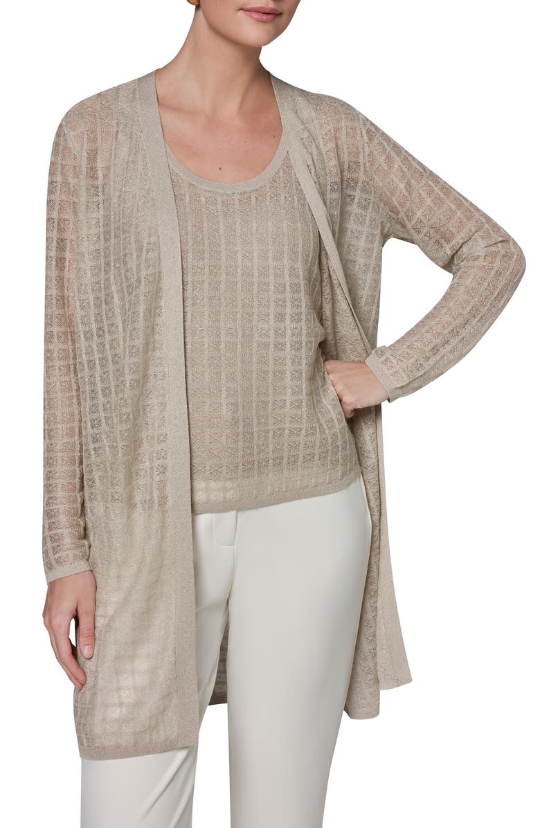 Donna Karan New York Grid Pattern Metallic Cardigan, Main, color, 