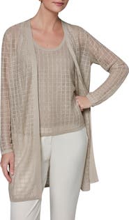 Donna Karan New York Grid Pattern Metallic Cardigan