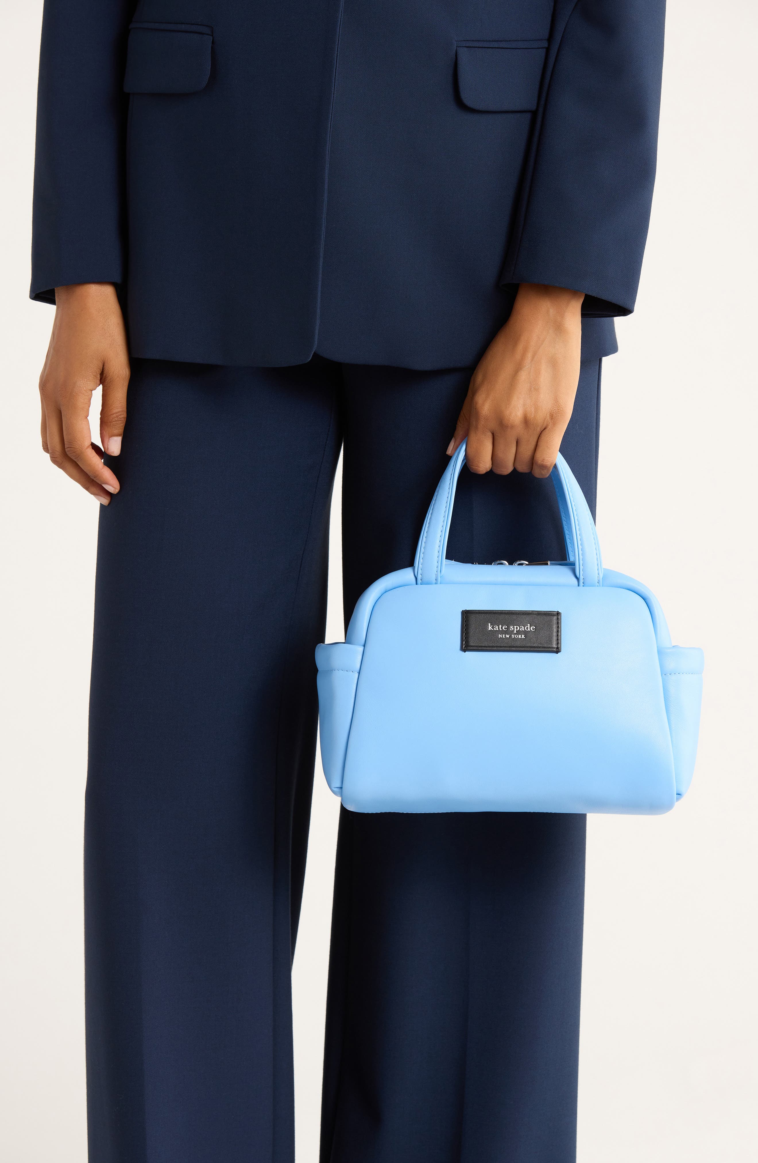 Kate Spade New York puffed leather satchel bag, Alternate, color, Astral Blue