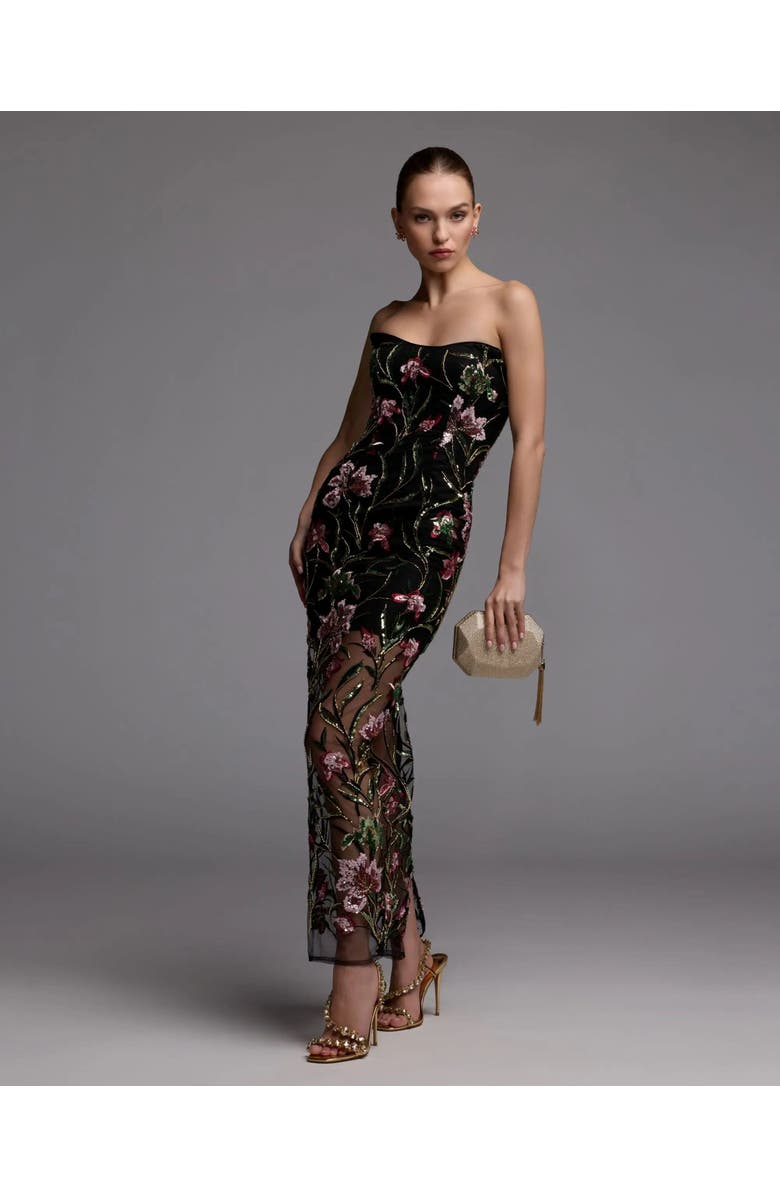 Mac Duggal Strapless Floral Embroidered Column Dress, Alternate, color, Black Multi