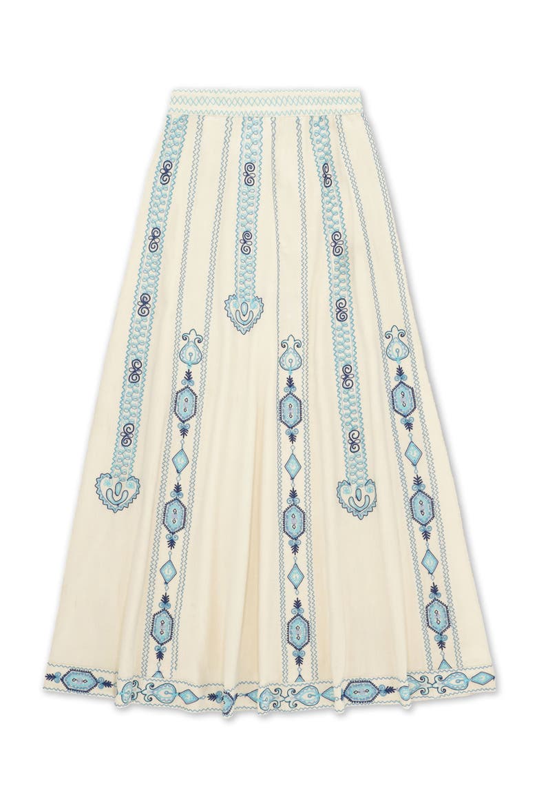 Nicea Bi-Color Embroidery Skirt, Alternate, color, OFF WHITE