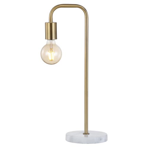 Jonathan Y Axel 20.5in Minimalist Glam Gold Pipe Metal Marble Led Table Lamp In Brass Gold/white