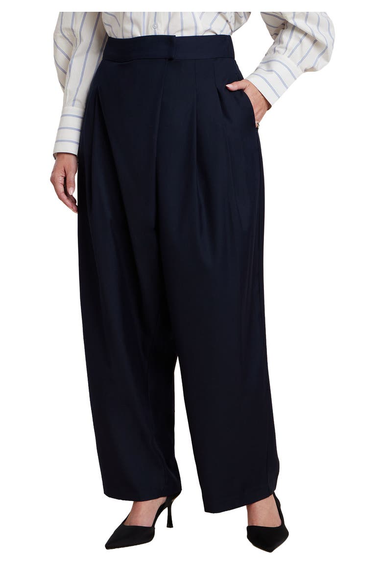 Pleated Straight Leg Trouser, Main, color, NAVY
