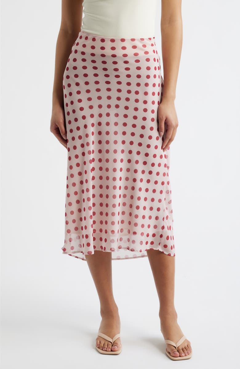 Bella Venice The Lawson Polka Dot Chiffon Midi Skirt, Main, color, Red And White Dot