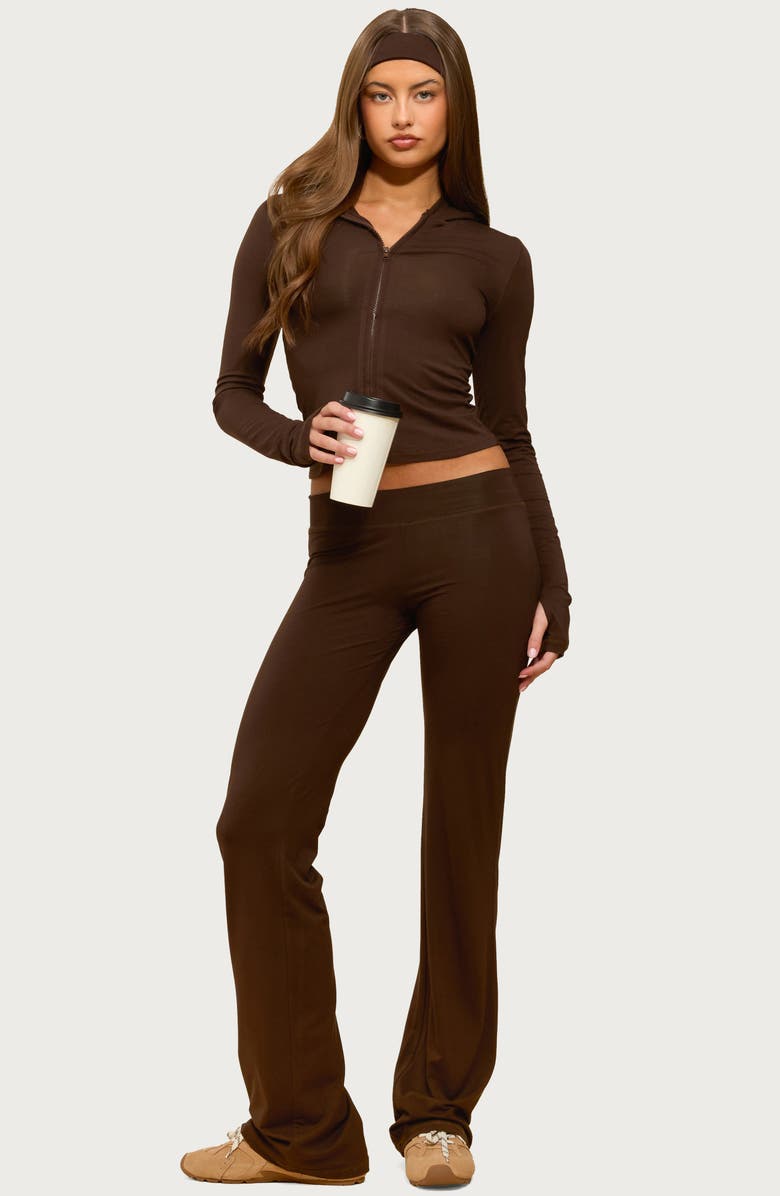 EDIKTED Callan Crop Zip Hoodie, Alternate, color, Brown