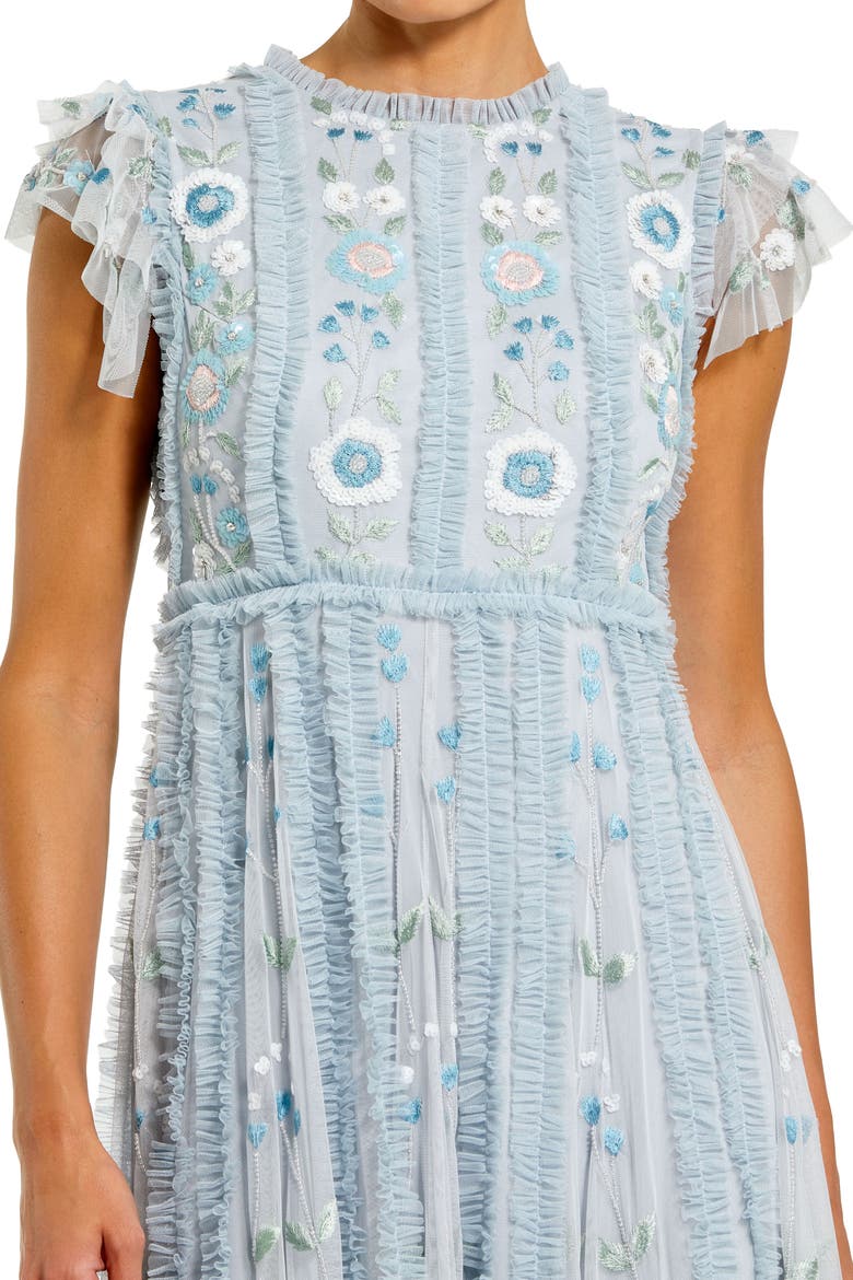 Floral Embroidered Flutter Sleeve Maxi Gown, Alternate, color, Powder Blue