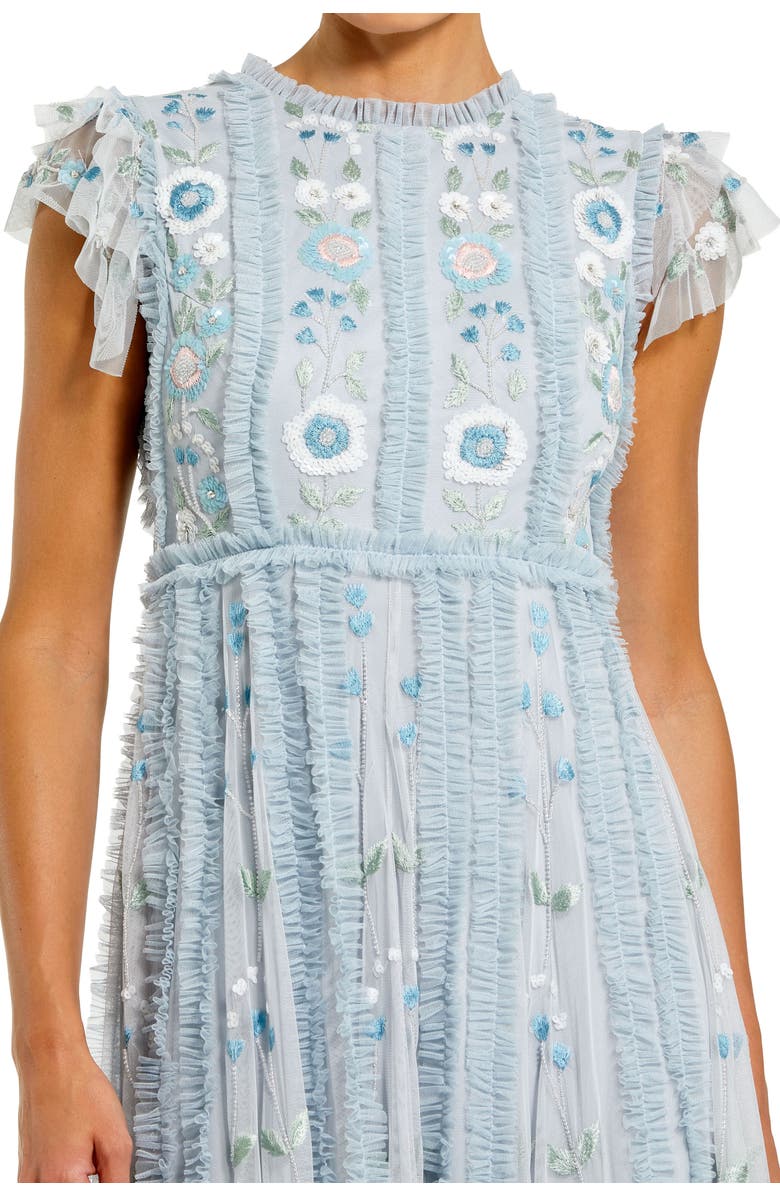 Mac Duggal Floral Embroidered Flutter Sleeve Maxi Gown, Alternate, color, Powder Blue