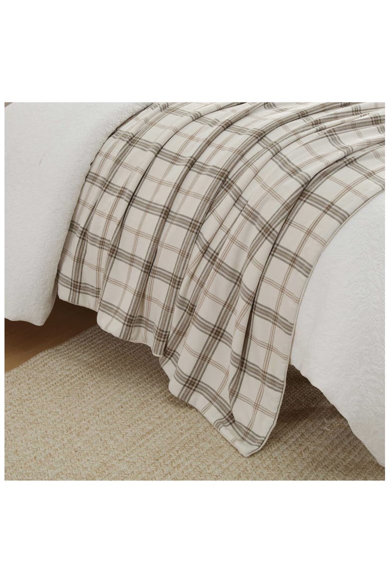 Maren Plaid Microfiber Chenille Throw Blanket, Alternate, color, WHITE/ BIRDS NEST BROWN