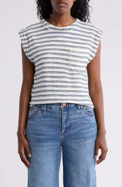 Stripe Cap Sleeve Pocket Sweater